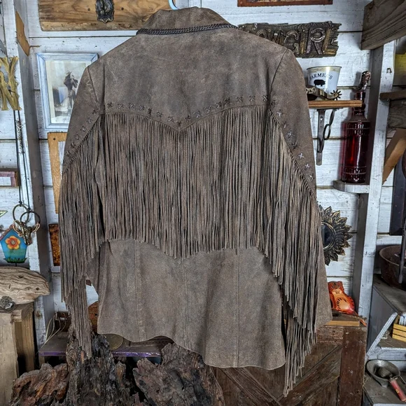Cripple Creek genuine suede leather western coat jacket fringe - Picture 5 of 7